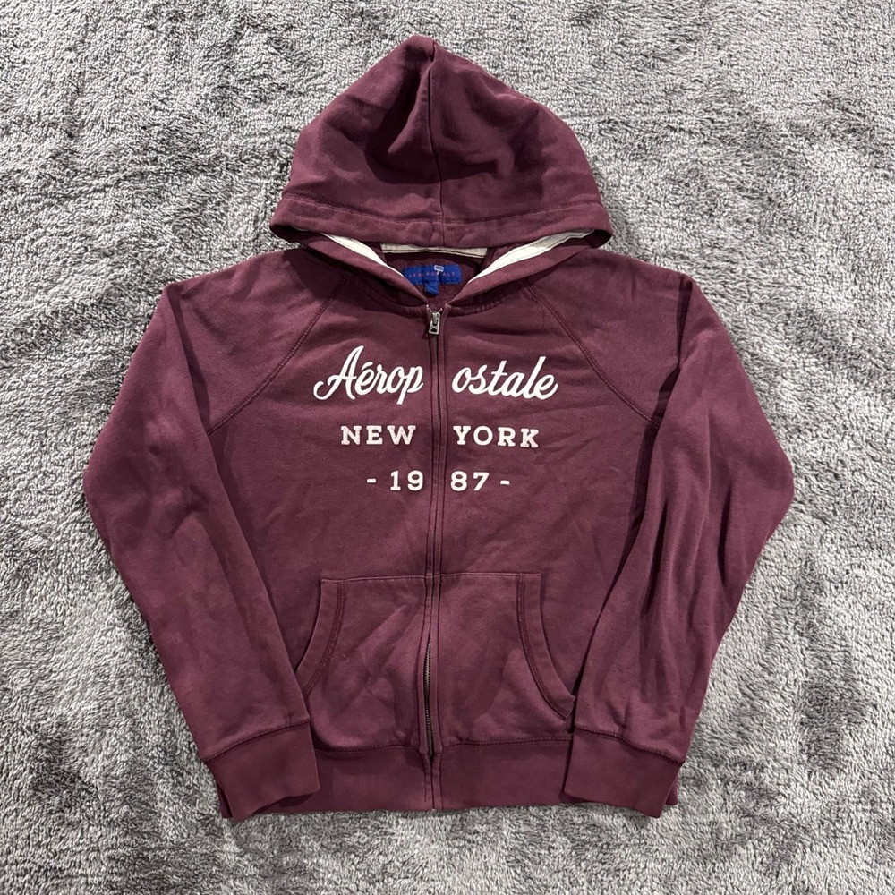 Aeropostale Womens Burgundy‎ 'New York 1987' Full Zip Hoodie Large Y2K